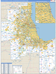 Chicago-Naperville-Elgin Metro Area Wall Map Basic Style 2026